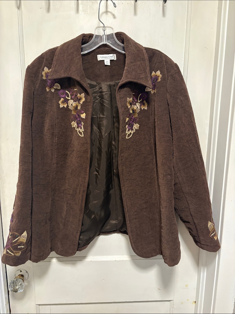 Coldwater Creek Western Brown Puprle Floral Beaded Embroidered Jacket W18